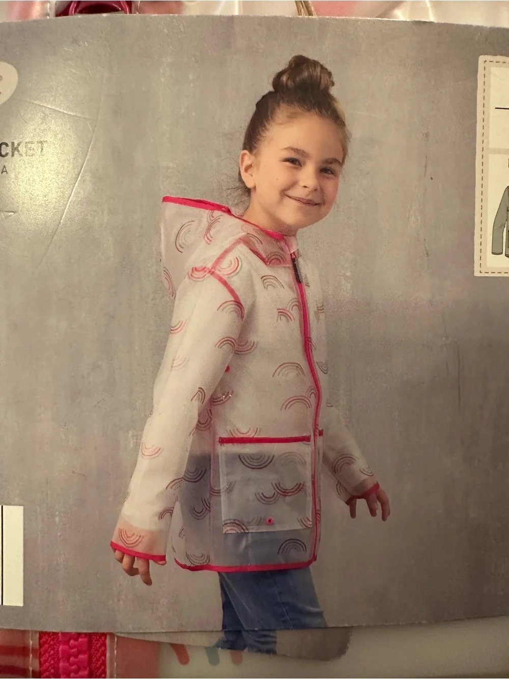 Lily & Dan Toddler Clear Raincoat with Pink Trim and Rainbow Accents